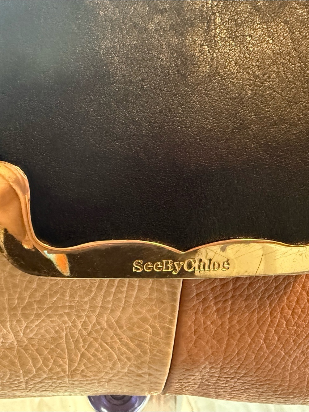 See by Chloé Black and Tan Leather Zip Shoulder Bag